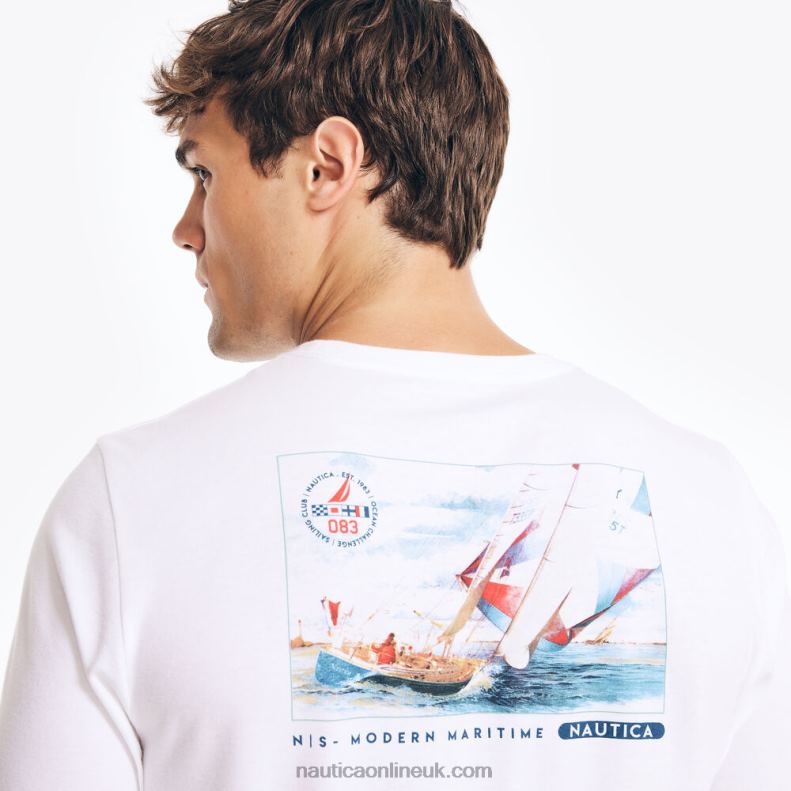 Nautica Sustainably Crafted Long-Sleeve Graphic T-Shirt L6J4L295 Sail White Men