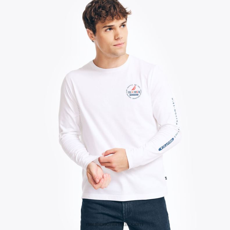 Nautica Sustainably Crafted Long-Sleeve Graphic T-Shirt L6J4L295 Sail White Men