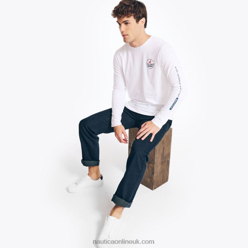 Nautica Sustainably Crafted Long-Sleeve Graphic T-Shirt L6J4L295 Sail White Men
