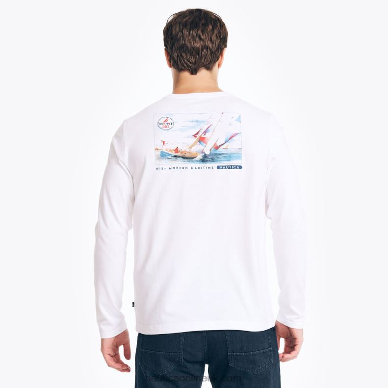 Nautica Sustainably Crafted Long-Sleeve Graphic T-Shirt L6J4L295 Sail White Men