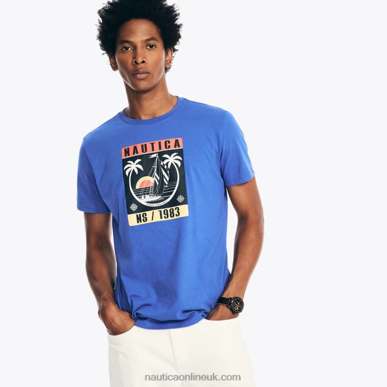 Nautica Sustainably Crafted Ocean Vibes Graphic T-Shirt L6J4L368 Cobalt Wave Men