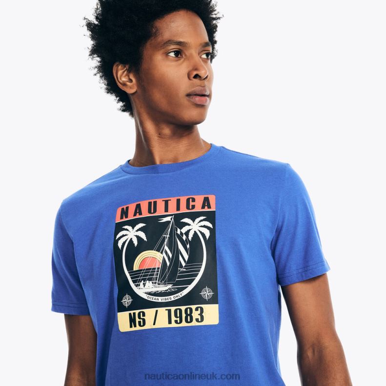 Nautica Sustainably Crafted Ocean Vibes Graphic T-Shirt L6J4L368 Cobalt Wave Men