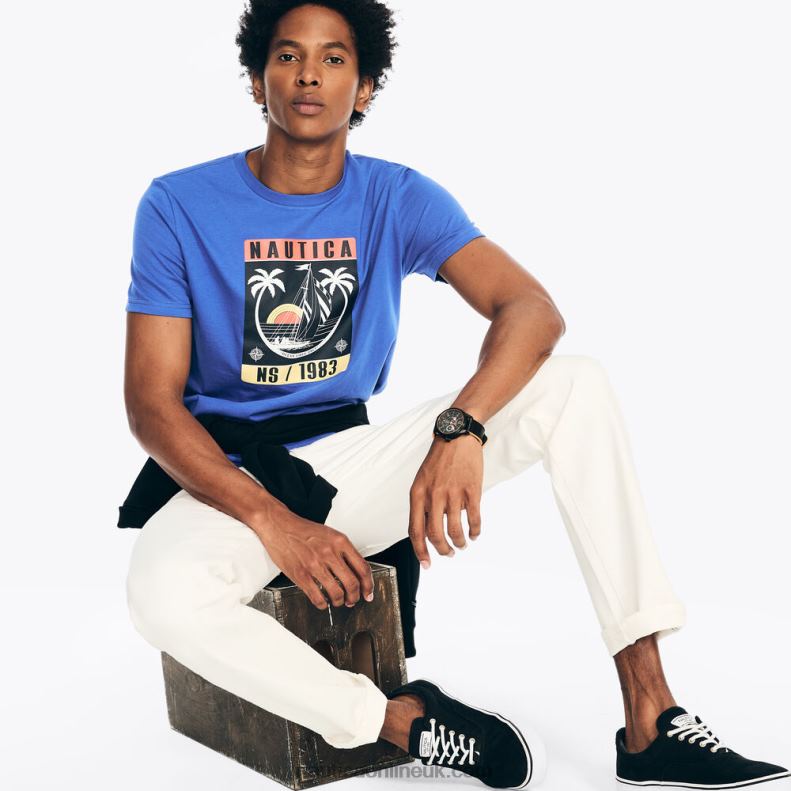Nautica Sustainably Crafted Ocean Vibes Graphic T-Shirt L6J4L368 Cobalt Wave Men