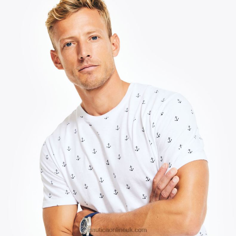 Nautica Sustainably Crafted Printed Crewneck T-Shirt L6J4L45 Bright White Men