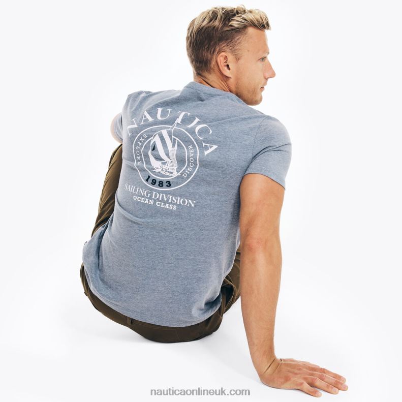 Nautica Sustainably Crafted Sailing Division Graphic T-Shirt L6J4L387 Anchor Blue Heather Men