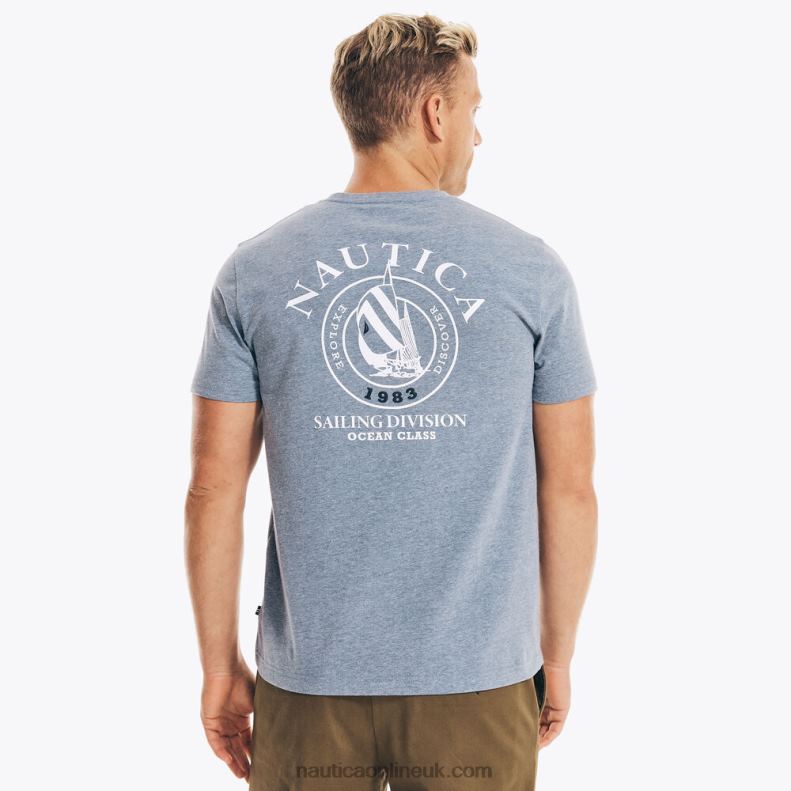 Nautica Sustainably Crafted Sailing Division Graphic T-Shirt L6J4L387 Anchor Blue Heather Men
