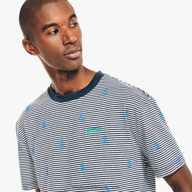 Nautica Sustainably Crafted Striped Crewneck T-Shirt L6J4L543 Navy Men