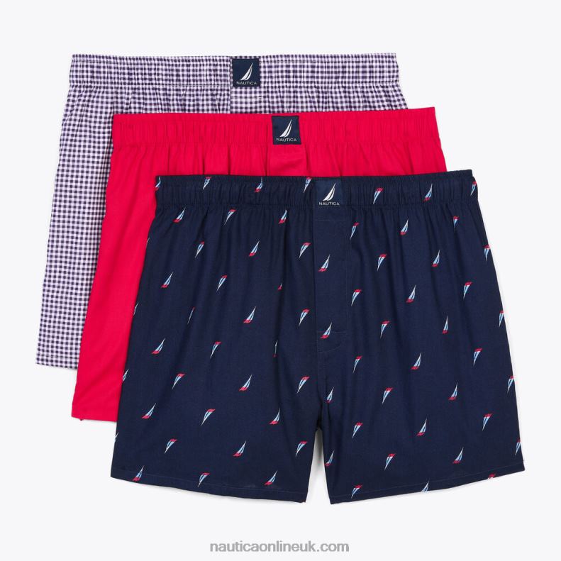 Nautica Gingham Woven Boxers 3-Pack L6J4L108 Blue Dive Men