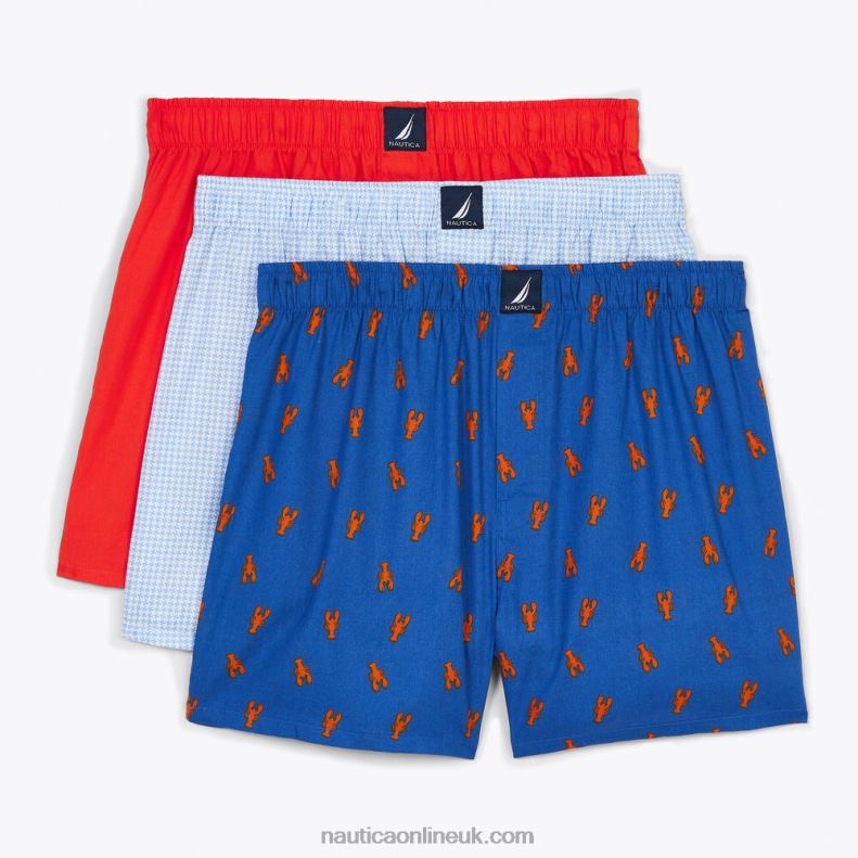 Nautica Lobster Print Woven Boxers 3-Pack L6J4L109 Blue Depths Men