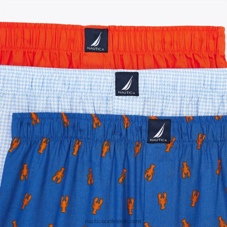 Nautica Lobster Print Woven Boxers 3-Pack L6J4L109 Blue Depths Men