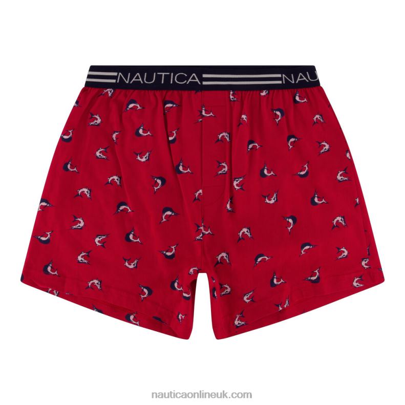 Nautica Swordfish Print Knit Boxer L6J4L88 Tomales Red Men