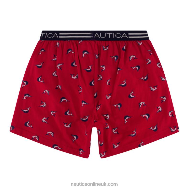 Nautica Swordfish Print Knit Boxer L6J4L88 Tomales Red Men