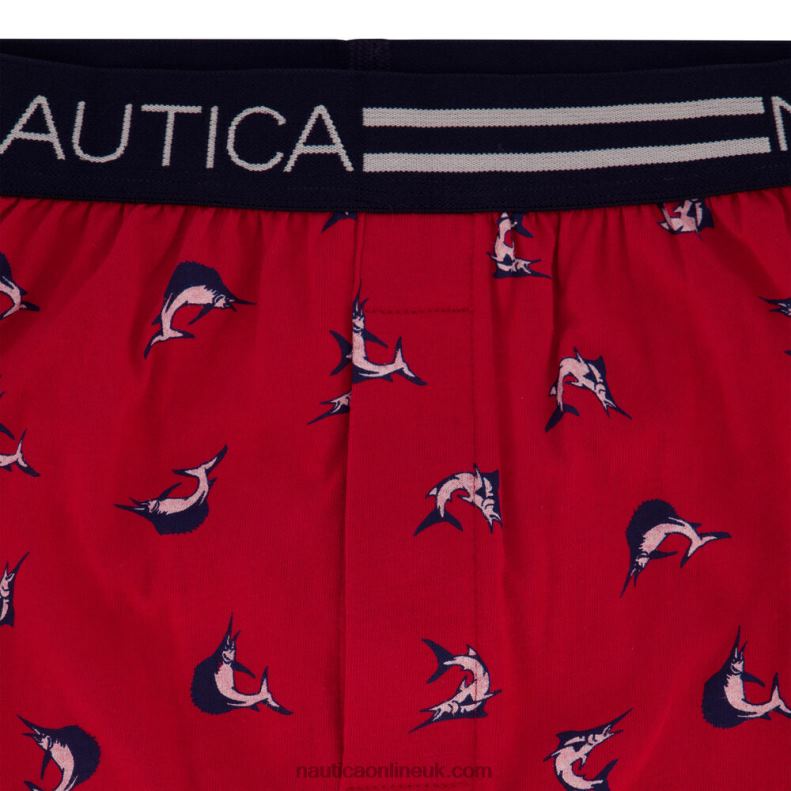 Nautica Swordfish Print Knit Boxer L6J4L88 Tomales Red Men