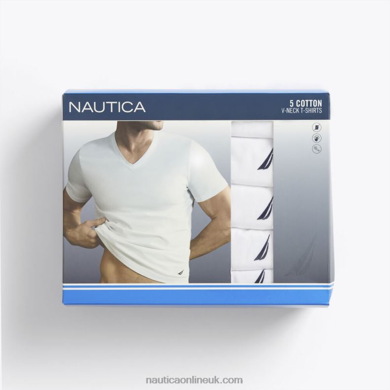 Nautica V-Neck T-Shirts 5-Pack L6J4L117 Antique White Wash Men