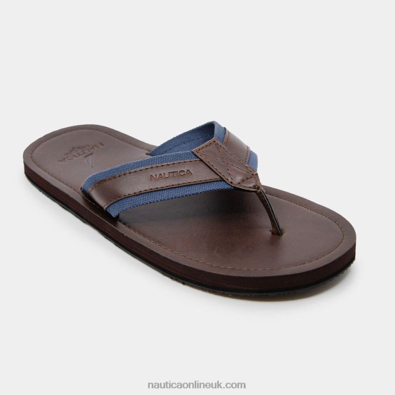Nautica Logo Embossed Thong Sandals L6J4L63 Brown Stone Men
