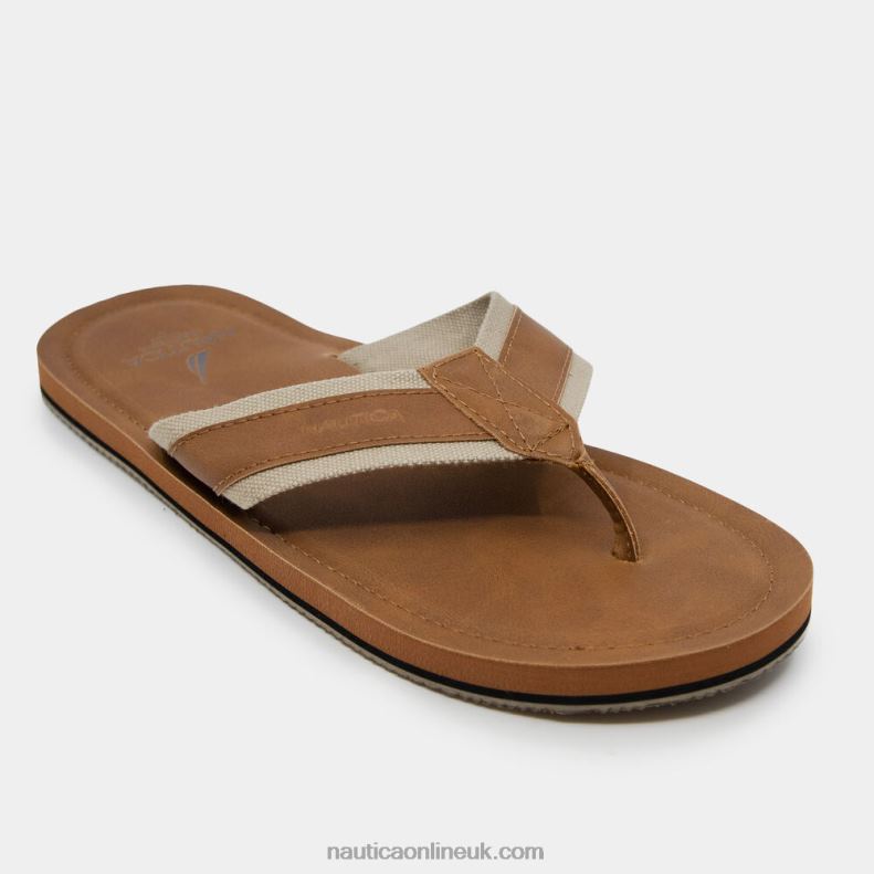 Nautica Logo Embossed Thong Sandals L6J4L79 Military Tan Men
