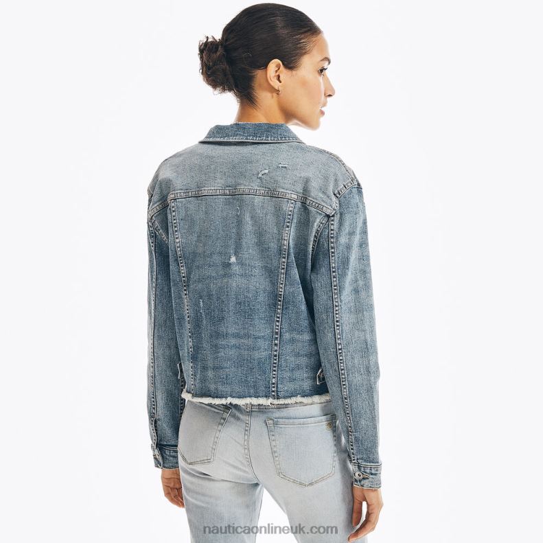 Nautica Jeans Co. Frayed Denim Jacket L6J4L910 Pool Side Aqua Women