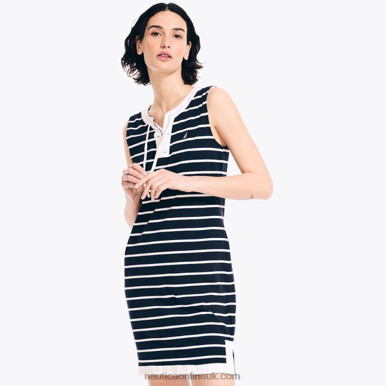 Nautica Lace-Up Striped Tunic Dress L6J4L888 Stellar Blue Heather Women