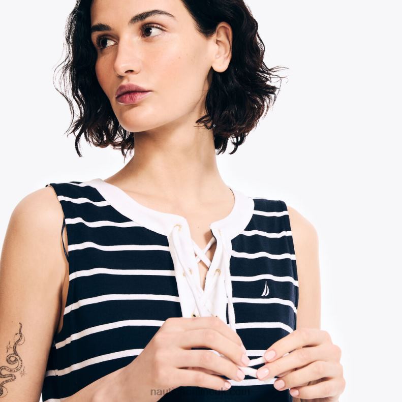 Nautica Lace-Up Striped Tunic Dress L6J4L888 Stellar Blue Heather Women