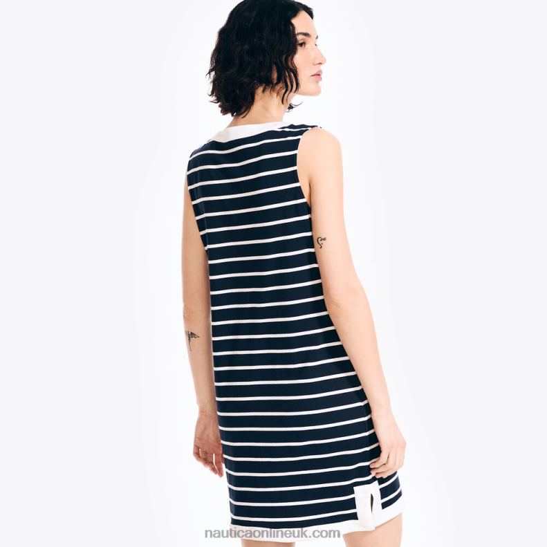 Nautica Lace-Up Striped Tunic Dress L6J4L888 Stellar Blue Heather Women