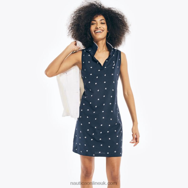 Nautica Sleeveless Printed Polo Dress L6J4L851 Stellar Blue Heather Women