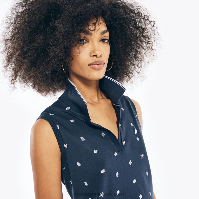 Nautica Sleeveless Printed Polo Dress L6J4L851 Stellar Blue Heather Women
