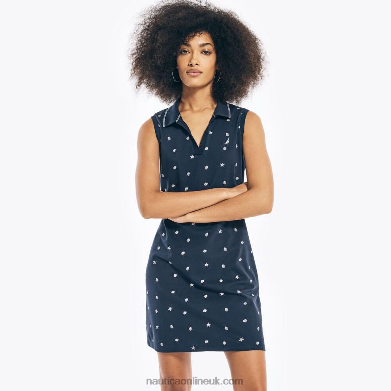 Nautica Sleeveless Printed Polo Dress L6J4L851 Stellar Blue Heather Women
