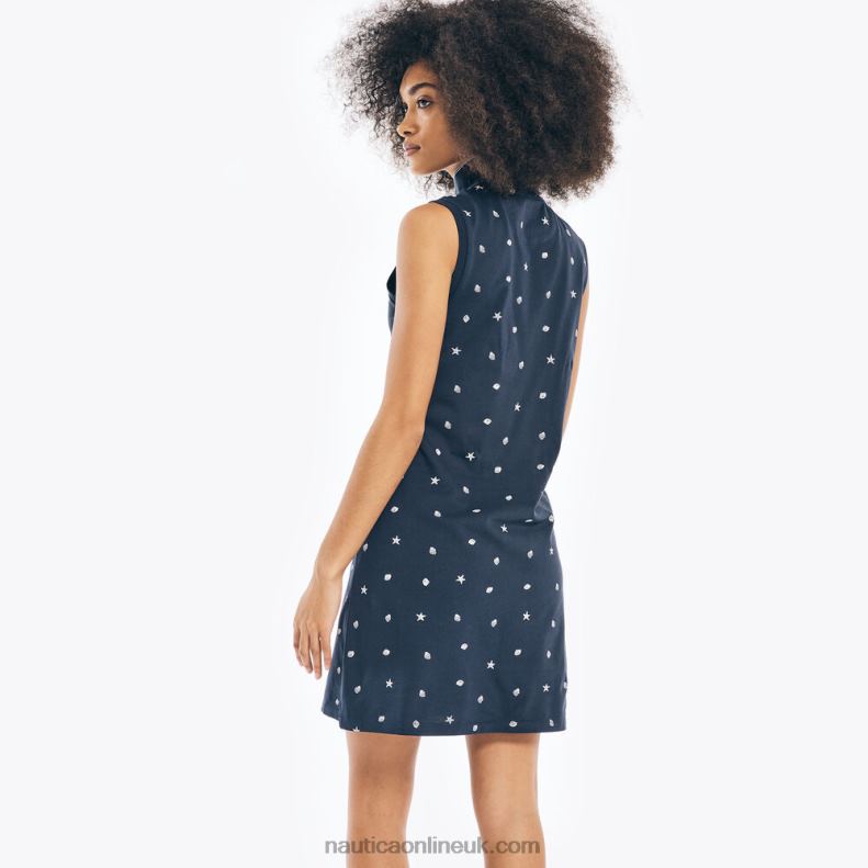 Nautica Sleeveless Printed Polo Dress L6J4L851 Stellar Blue Heather Women