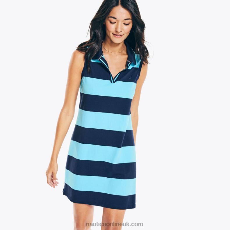 Nautica Sleeveless Rugby Striped Polo Dress L6J4L950 Stellar Blue Heather Women
