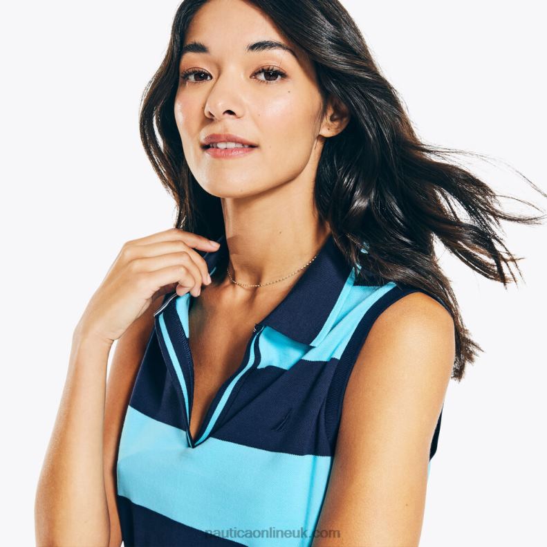 Nautica Sleeveless Rugby Striped Polo Dress L6J4L950 Stellar Blue Heather Women
