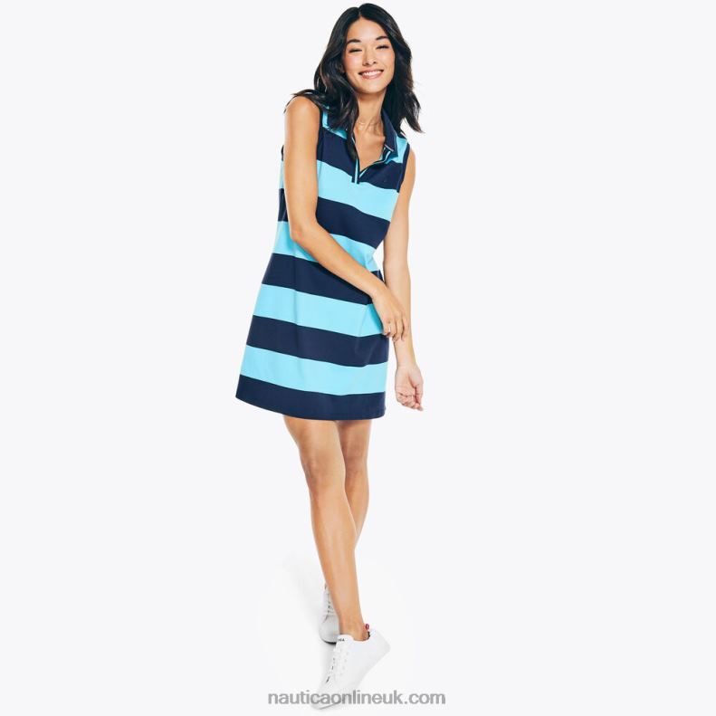 Nautica Sleeveless Rugby Striped Polo Dress L6J4L950 Stellar Blue Heather Women