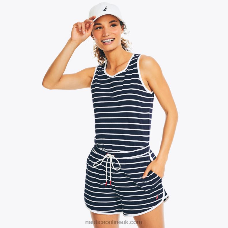 Nautica Striped Knit Romper L6J4L864 Stellar Blue Heather Women