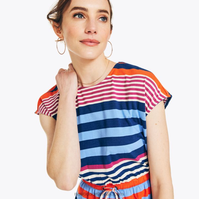 Nautica Striped Twist-Back Dress L6J4L841 Almond Women