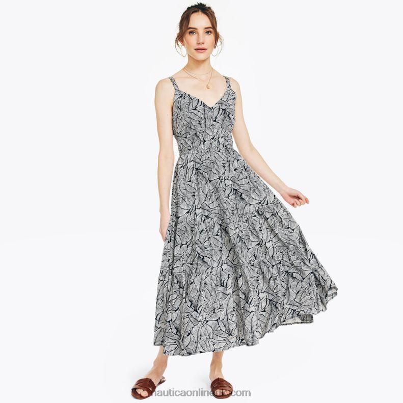 Nautica Sustainably Crafted Cinch-Waist Printed Dress L6J4L905 True Black Women