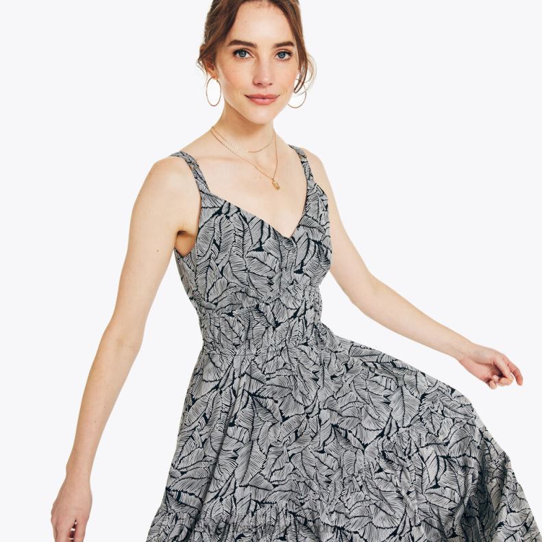 Nautica Sustainably Crafted Cinch-Waist Printed Dress L6J4L905 True Black Women