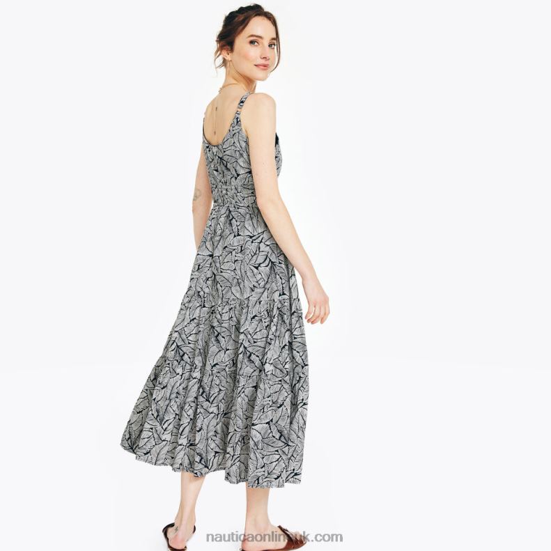 Nautica Sustainably Crafted Cinch-Waist Printed Dress L6J4L905 True Black Women