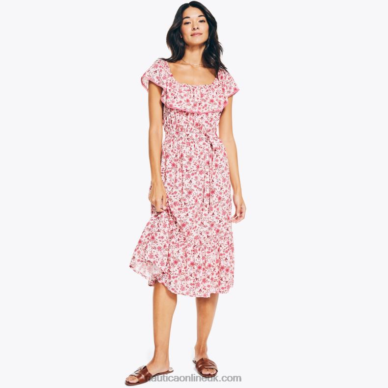 Nautica Sustainably Crafted Floral Printed Dress L6J4L1005 Flare Red Women