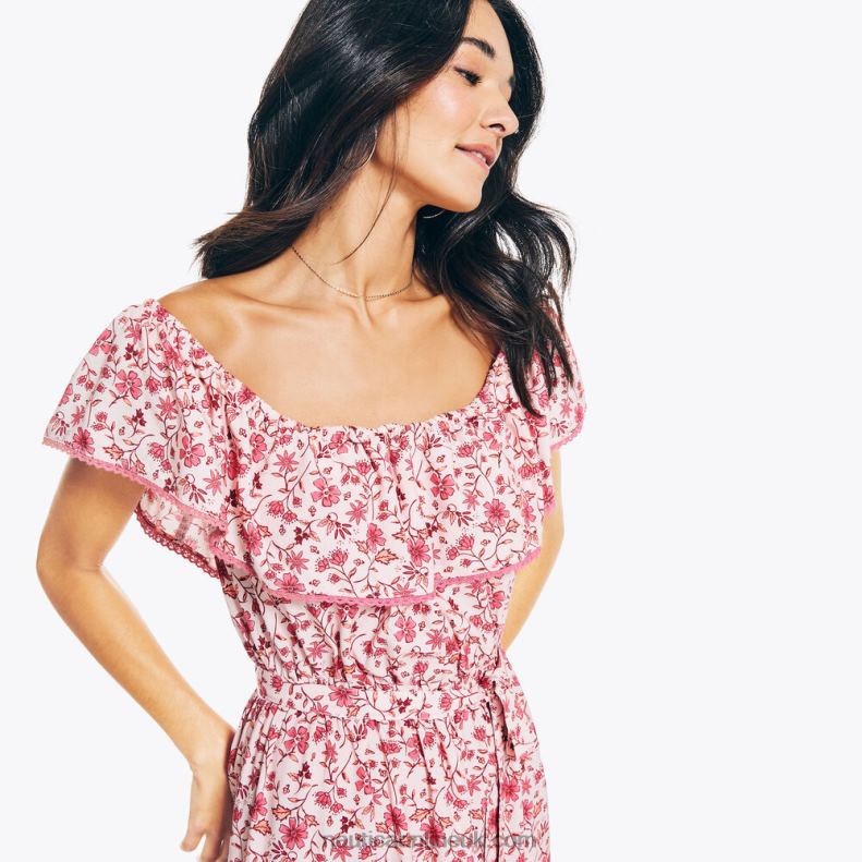 Nautica Sustainably Crafted Floral Printed Dress L6J4L1005 Flare Red Women