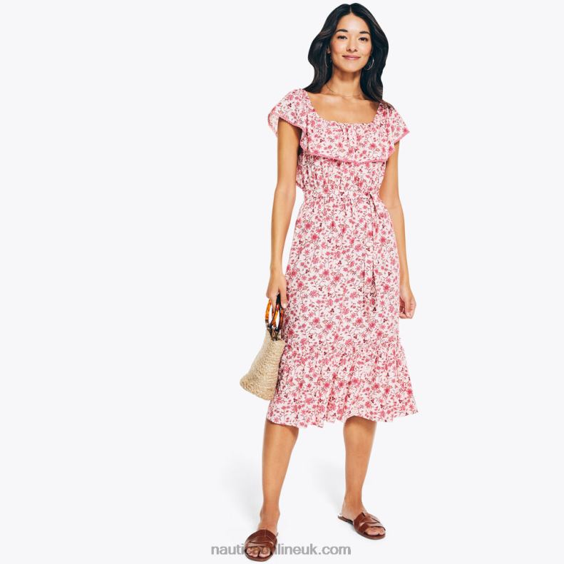 Nautica Sustainably Crafted Floral Printed Dress L6J4L1005 Flare Red Women