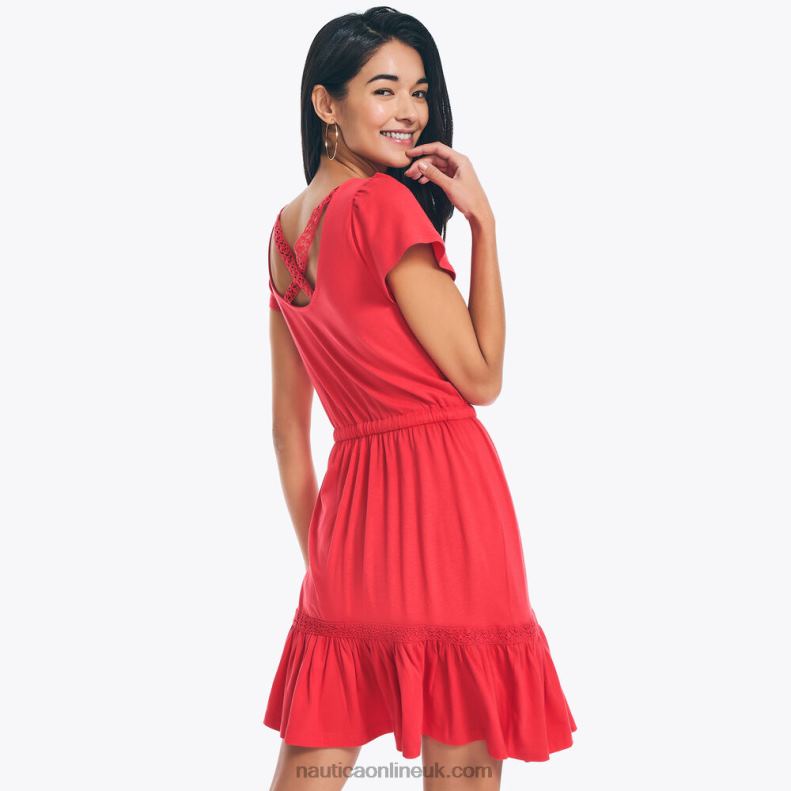 Nautica Sustainably Crafted Striped Criss-Cross Dress L6J4L738 Tomato Women