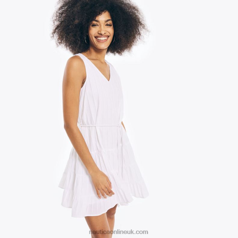 Nautica Textured V-Neck Sleeveless Dress L6J4L1031 Bright White Women