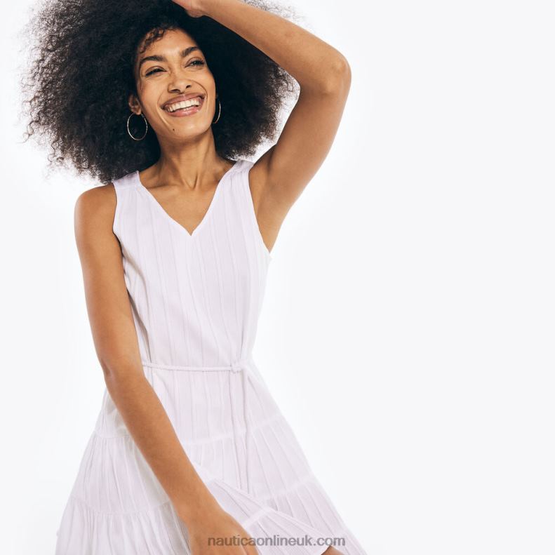 Nautica Textured V-Neck Sleeveless Dress L6J4L1031 Bright White Women