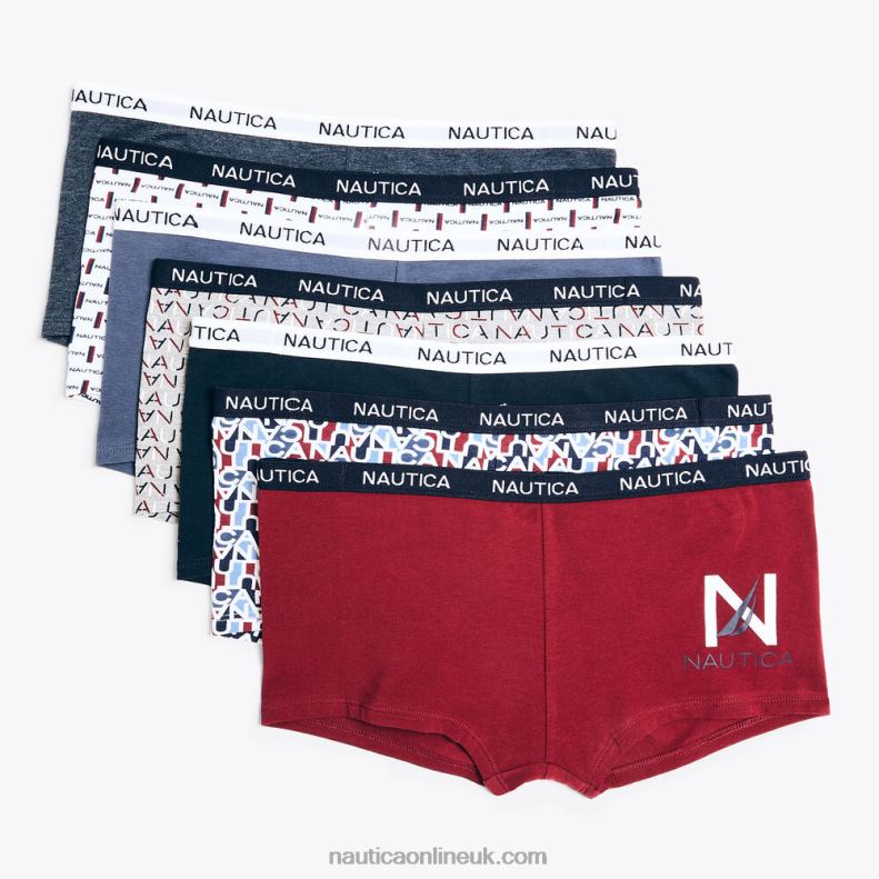 Nautica Logo And Printed Boyshorts 7-Pack L6J4L832 Glory Red Women