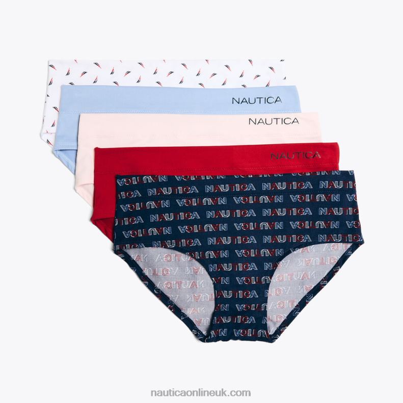 Nautica Logo Printed Hipster Briefs 5-Pack L6J4L800 Workshirt Blue Women