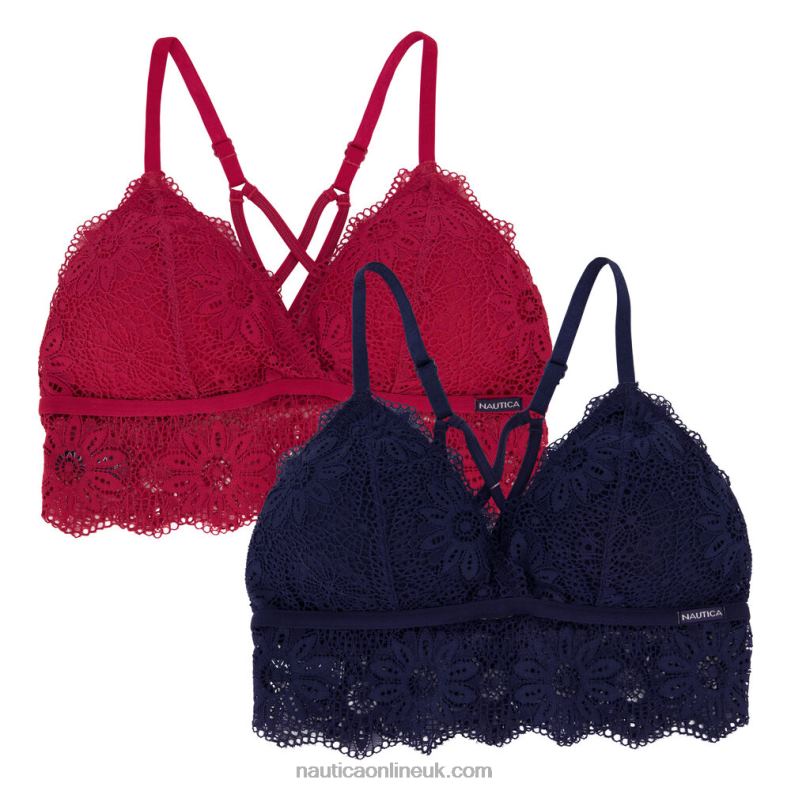 Nautica Longline Crossback Lace Bralettes 2-Pack L6J4L840 Glory Red Women