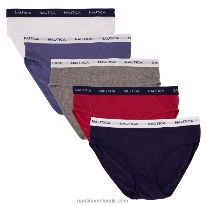 Nautica Ribbed Logo Hipster Briefs 5-Pack L6J4L809 Black Women