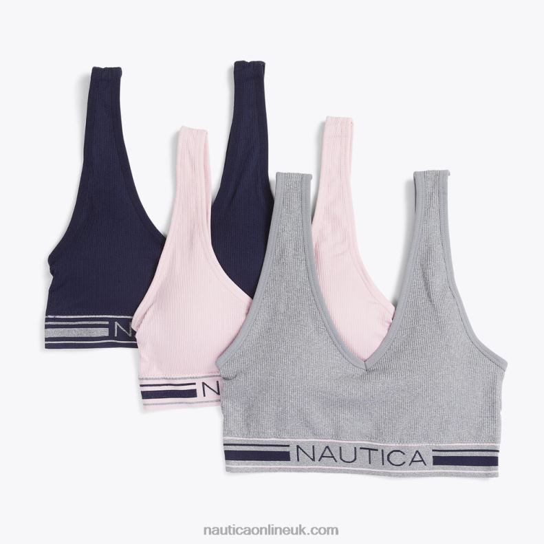 Nautica Seamless Jacquard Logo Ribbed Bra 3-Pack L6J4L870 Pale Blue Women