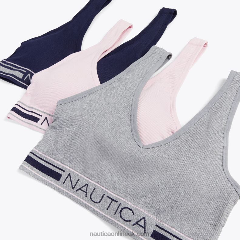 Nautica Seamless Jacquard Logo Ribbed Bra 3-Pack L6J4L870 Pale Blue Women