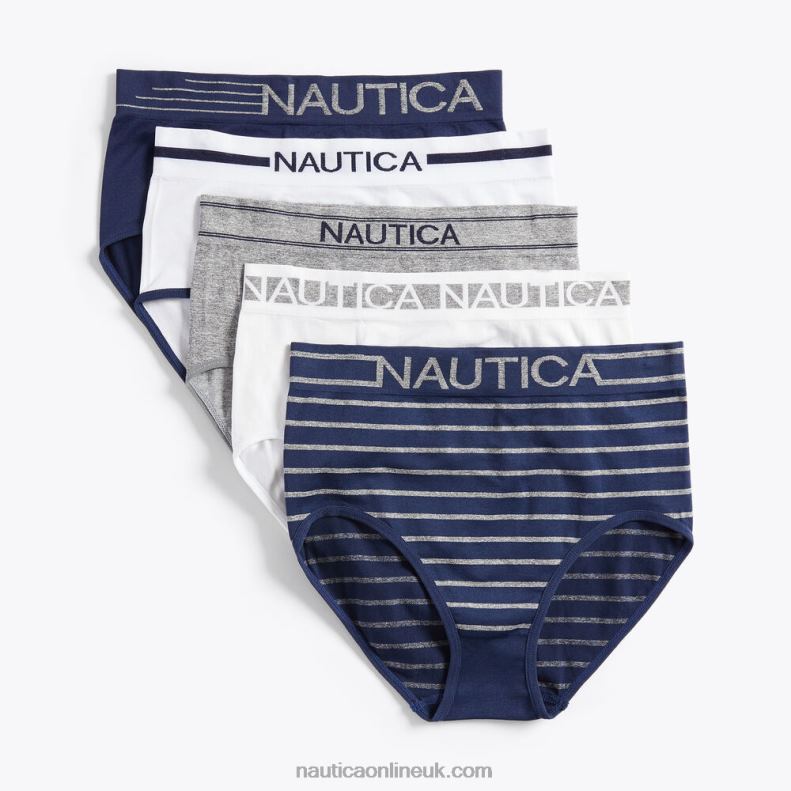 Nautica Seamless Logo Brief 5-Pack L6J4L1040 Antique White Wash Women