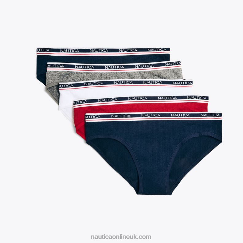 Nautica Seamless Ribbed Logo Bikini Briefs 5-Pack L6J4L783 Workshirt Blue Women